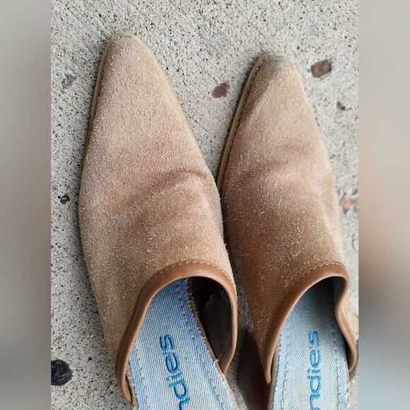 Vintage Candies Suede Leather Mules Size 10M Wood Heel - Picture 9 of 13